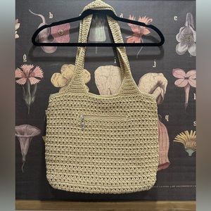 The Sak Brown Khaki Tan Woven Crochet Shoulder Bag Tote Purse